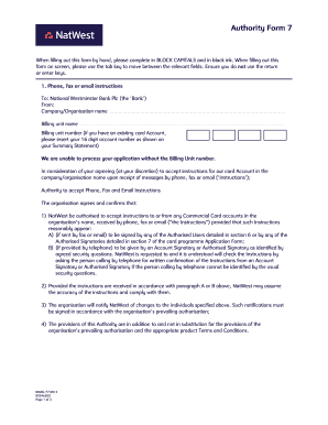 NatWest Authority Form 7