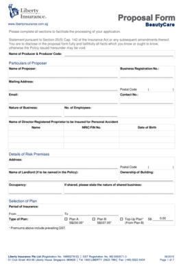 Liberty Insurance Business Proposal Form