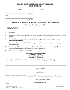 Affidavit in Support of Default in Child Support Payments