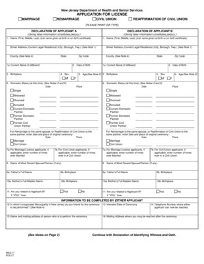 New Jersey Marriage and Civil Union License Application