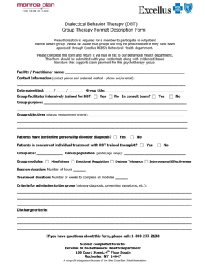 DBT Group Therapy Preauthorization Form