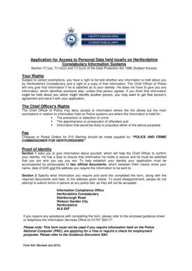 Hertfordshire Constabulary Personal Data Access Application