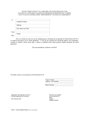 Notice from Tenant to Landlord - Withholding Rent