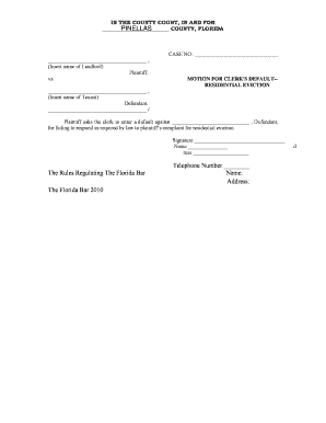 Motion for Clerk's Default - Residential Eviction