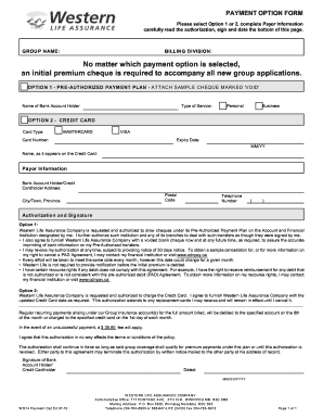 Western Life Assurance Payment Option Form