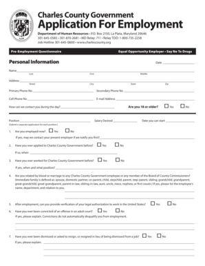 Charles County Government Application For Employment