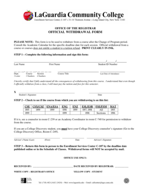 Official Course Withdrawal Form