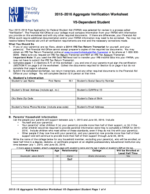 2015-2016 Aggregate Verification Worksheet