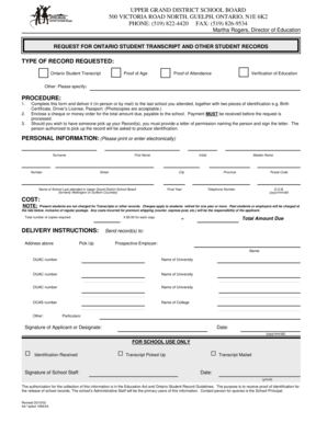 Ontario Student Transcript Request Form