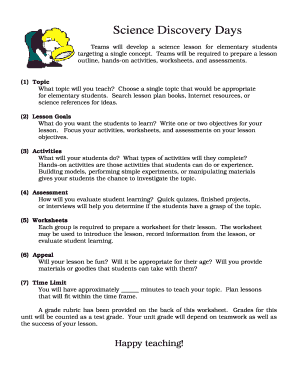 Science Discovery Days Lesson Plan