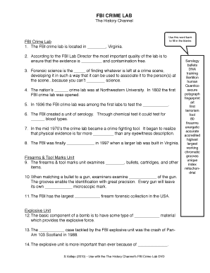 FBI Crime Lab Educational Worksheet