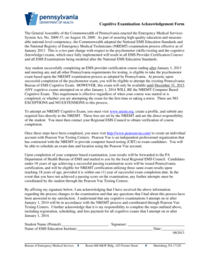 Cognitive Examination Acknowledgement Form