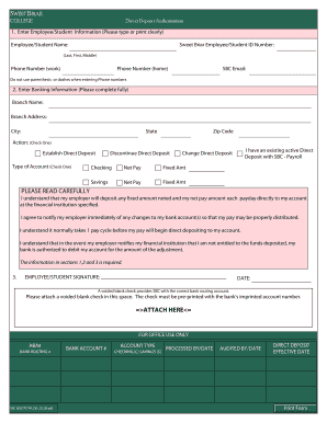 Sweet Briar College Direct Deposit Authorization