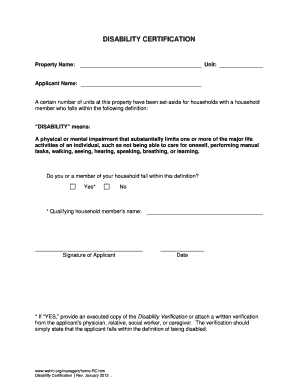 Disability Certification Form