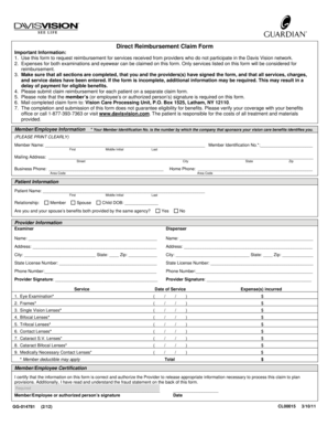 Davis Vision Direct Reimbursement Claim Form