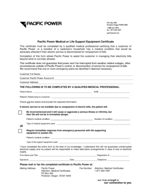 Pacific Power Medical Equipment Certificate