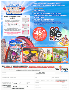 Six Flags New England Picnic in the Park Order Form
