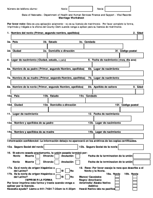 Hoja de trabajo de matrimonio