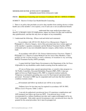 Elective Civilian Care Health Benefit Counseling Memorandum