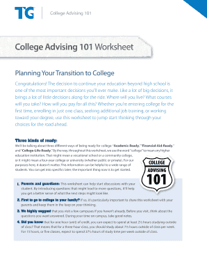 College Advising 101 Worksheet