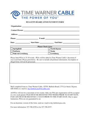 Bulletin Board Announcement Form