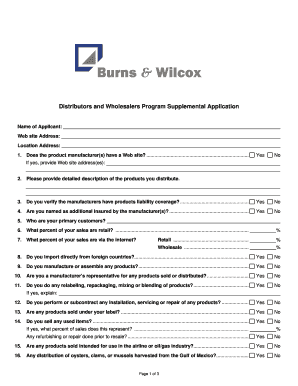 Distributors and Wholesalers Program Supplemental Application