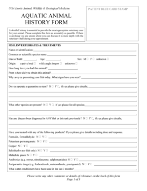Aquatic Animal History Form