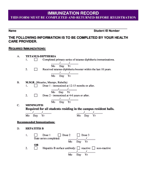 IMMUNIZATION RECORD - Spring Hill College