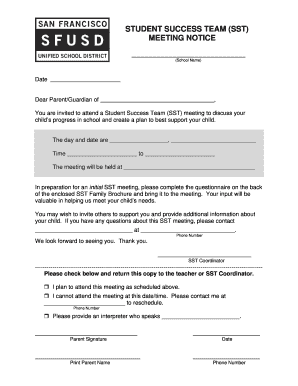 Student Success Team Meeting Notice