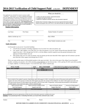 2014-2015 Verification of Child Support Paid Form