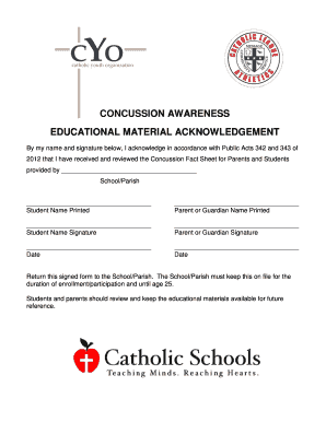Concussion Awareness Educational Material Acknowledgement