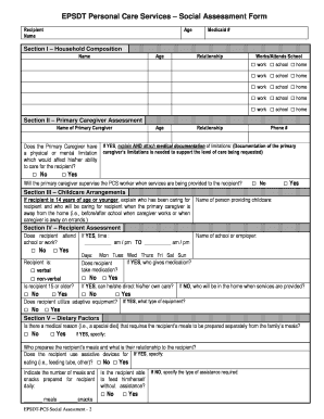 EPSDT Personal Care Services Social Assessment Form