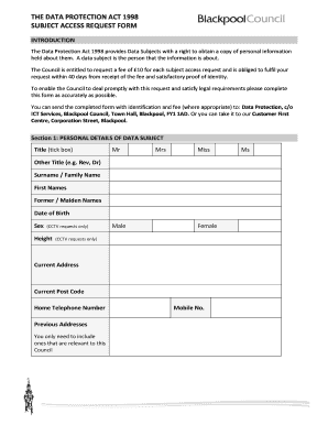 Data Protection Act 1998 Subject Access Request Form