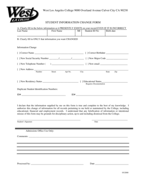 Student Information Change Form