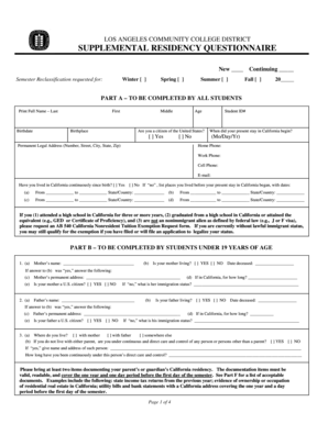 Los Angeles Community College District Residency Questionnaire