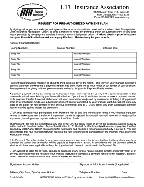 UTUIA Pre-Authorized Payment Plan Request