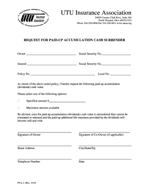 Request for Paid-Up Accumulation Cash Surrender