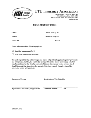 UTU Insurance Loan Request Form
