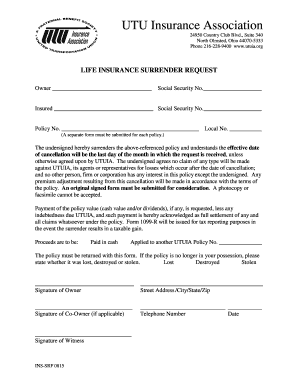 Life Insurance Surrender Request