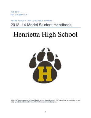 Henrietta High School Student Handbook Acknowledgement Form