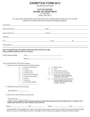 Canton Income Tax Exemption Form 2013