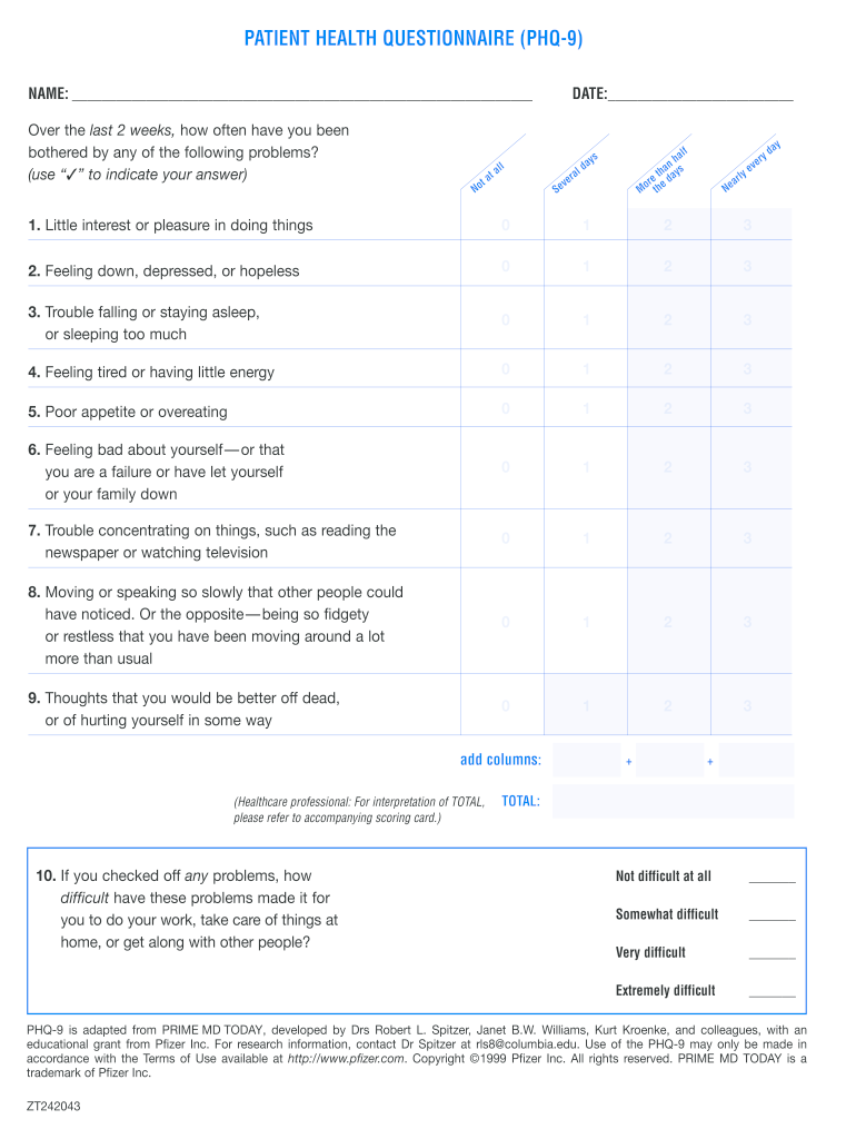 phq 9 scoring Preview on Page 1