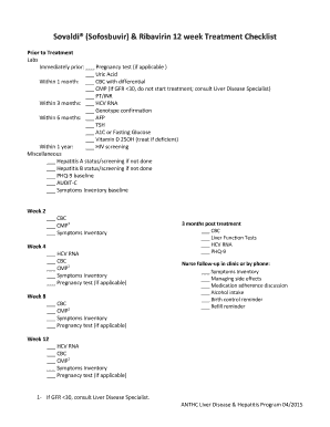 Sovaldi & Ribavirin 12 Week Treatment Checklist
