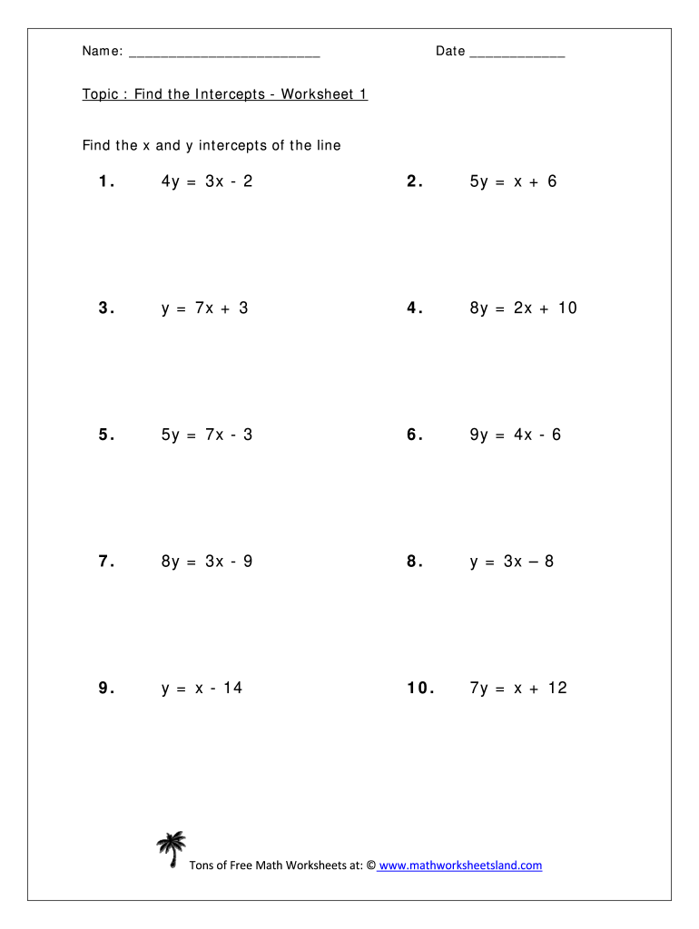 Finding X And Y Intercepts Worksheet Day 20 Answer Key - Fill Intended For Graphing Linear Equations Worksheet Pdf
