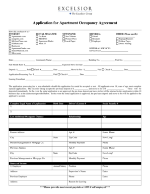 Apartment Occupancy Agreement Application