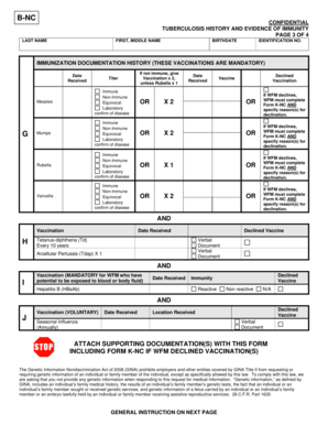 Tuberculosis History and Immunity Form