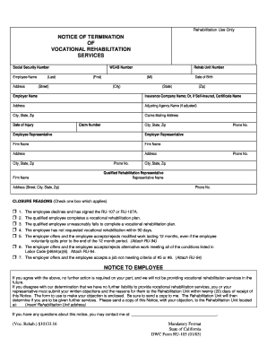 California Notice of Termination of Rehabilitation Services