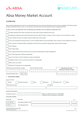 Absa Money Market Account Application Form