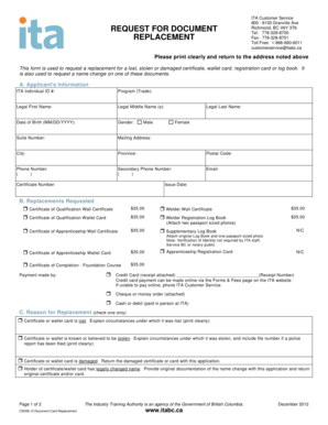 BC Document Card Replacement Request