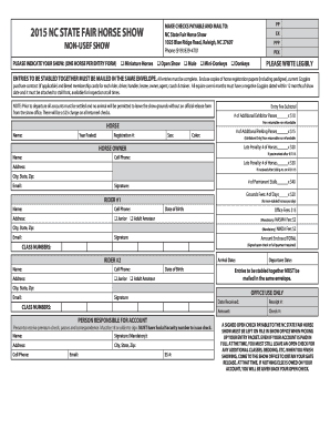 NC State Fair Horse Show Entry Form